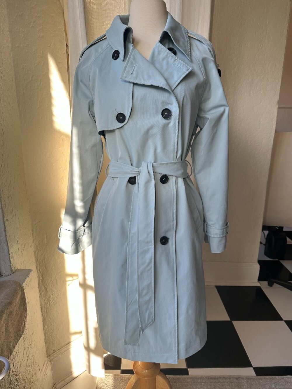 IMILY BELA Women’s L Light Blue Double Breasted Belted Trench Coat NWT